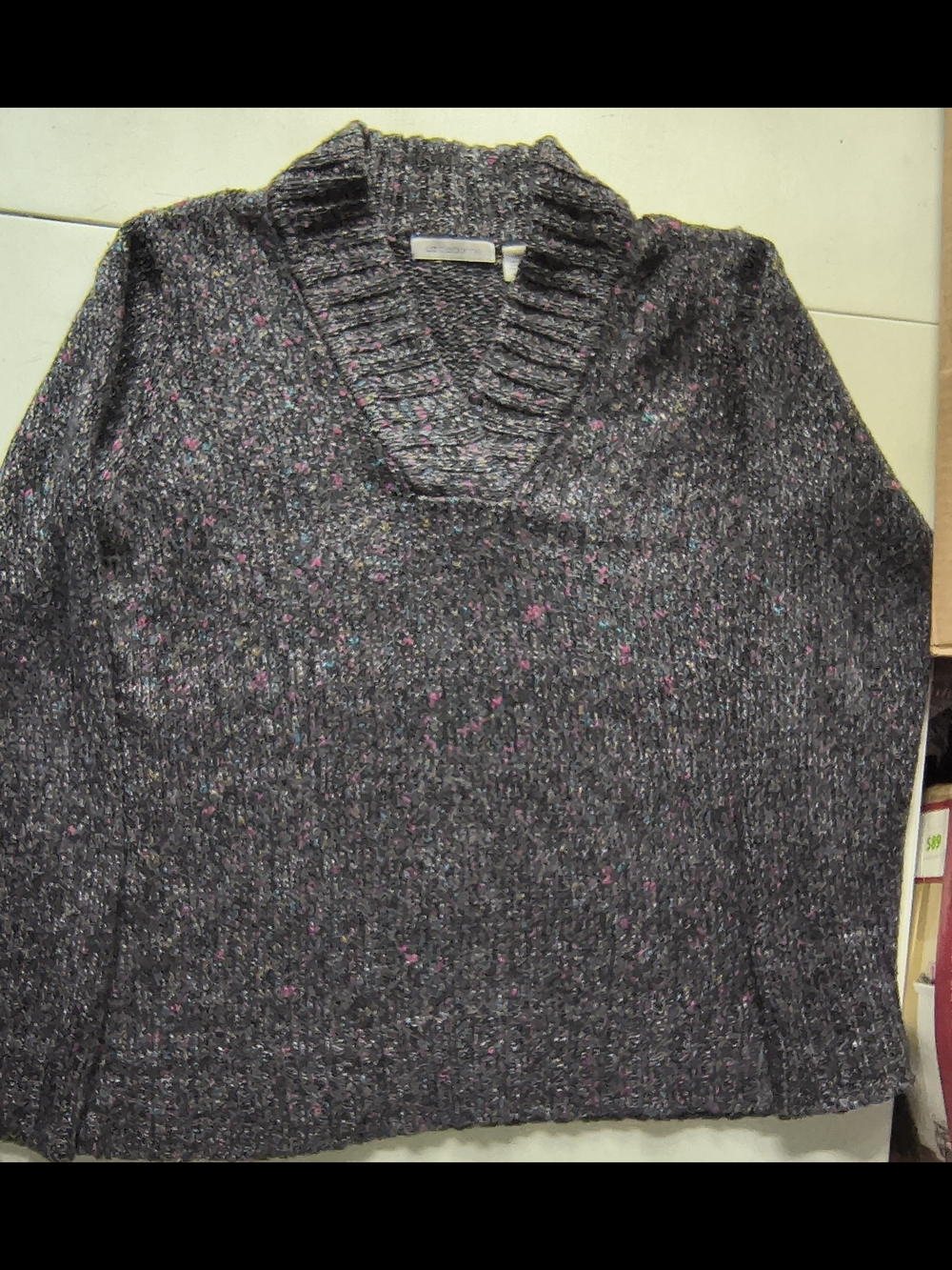 Women's Liz Claiborne Charcoal Speckled V-Neck Sweater Size Xl